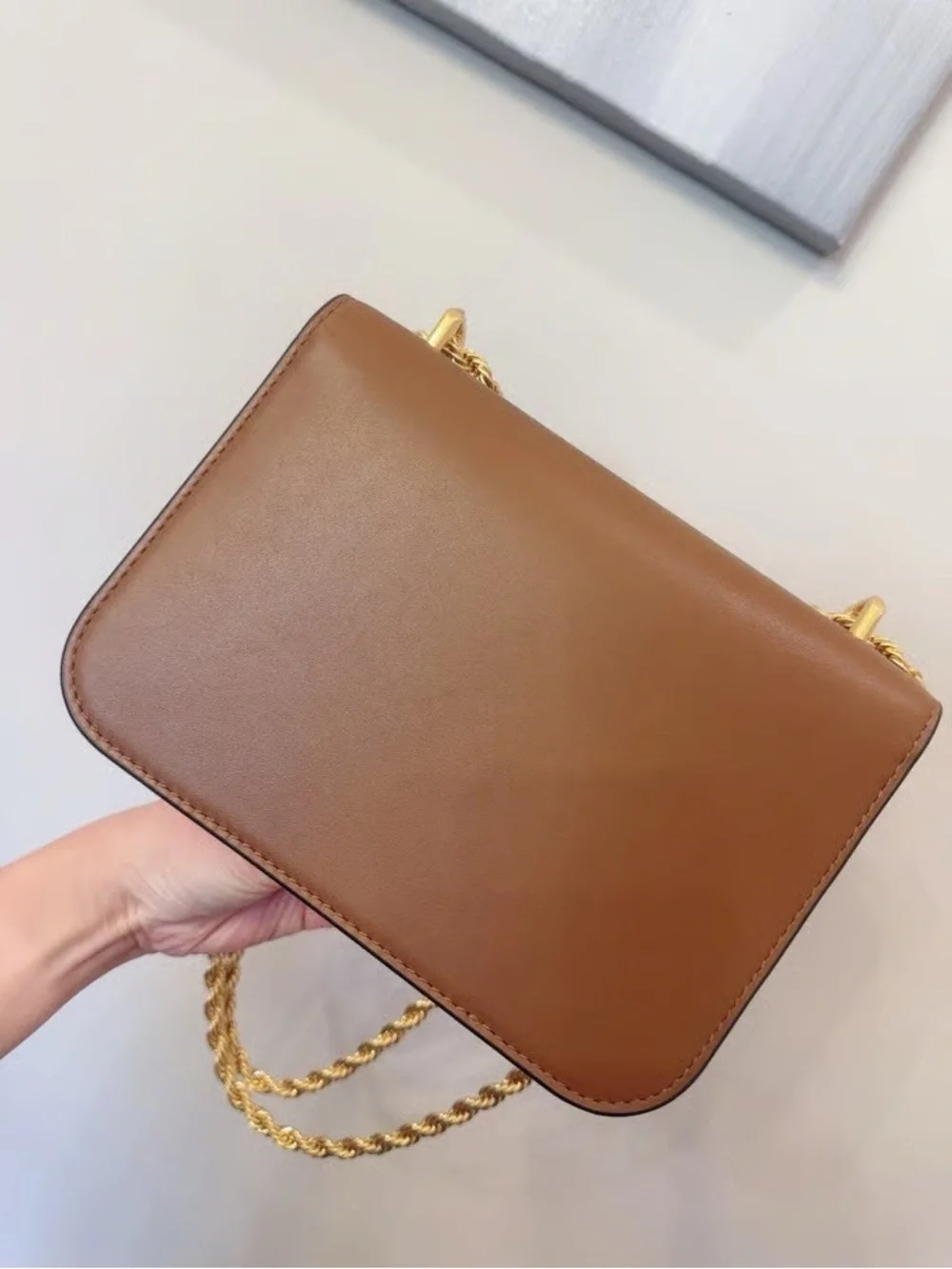 Tory Burch Eleanor Brown Leather Shoulder Bag with Gold Logo
